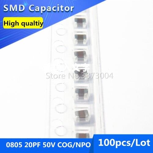 100pcs SMD Thick Film Chip Multilayer Ceramic Capacitor 0805 20PF 50V 200 COG/NPO 5