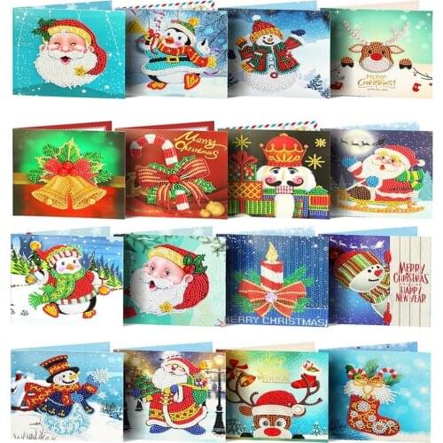 8/6/4pcs 5D DIY Diamond Painting Cards Christmas Greeting Cards Birthday Greeting Cards Xmas Postcards Craft Gift for Kids