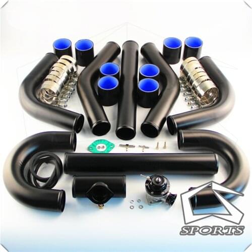 2.75" 70mm Universal Intercooler Pipe Piping Kit 8PCS + BOV Turbo Blow Off Valve Kit Black