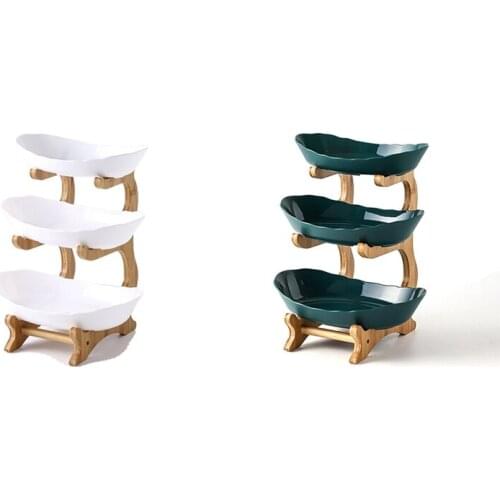 3 Tiers Fruit Plate With Wood Holder Snacks Candy Plate Kitchen Organizer Rack Party Food Serving Display Tray