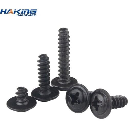 50/100pcs One Pack Screw PWB Round Head With Washer Self- tapping Screw Black Plated PWB Screw M2 M3