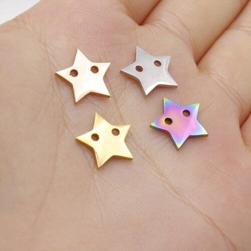 50Pcs 12MM Steel Color Mirror polish Stainless steel Pendant Cut Star Shape (2hole) Charm for DIY Women Jewelry Making Wholesale