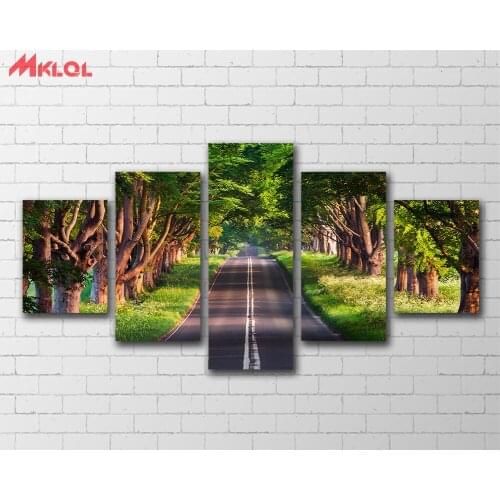 Free shipping 5PCS Grass Road Scenery Tree Oil Painting Printed Painting On Canvas Home Decorative Wall Art Picture