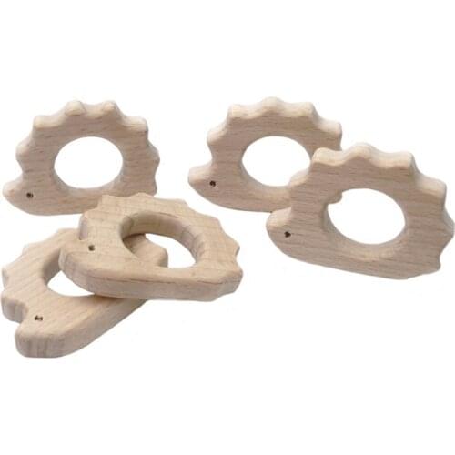 Beech Wooden Hedgehog Natural Handmade Wooden Teether DIY Wood Personalized Pendent Eco-Friendly Safe Baby Teether Toys