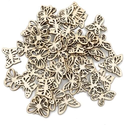 50pcs Wooden butterfly Shape Wood Discs Slices Unfinished Wooden Cutouts Craft DIY Decoration