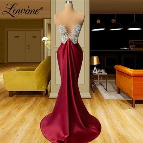 Lowime Wine Red Long Evening Dresses Beaded Crystals Formal Party Gowns For Wedding Elegant Prom Dress Robe De Soirée De Mariage