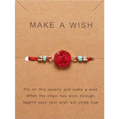 Cross-Border Hot Selling Hand Weaving Bracelet Make A Wish Natural Stone Adjustable Woven Paper Card Bracelet Gifts for Women