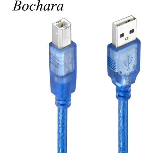 Bochara USB 2.0 Printer Cable Type A Male to Type B Male Foil+Braided Shielding Transparent Blue 1.5m 1.8m 3m 5m 10m