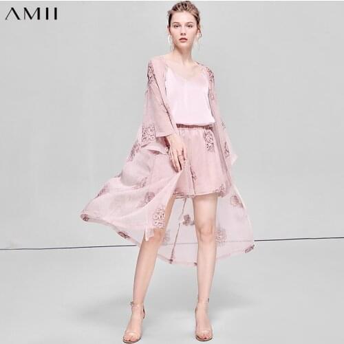 Amii Minimalism Summer Temperament Womens Coat Holiday Floral Embroidery Thin Womens Cardigan Causal Womens Shorts 11940222