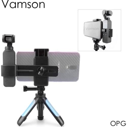 Vamson for DJI OSMO Pocket Tripod Handheld Phone Holde with Cold Shoe Interface and 1/4 Inch Thread OPG