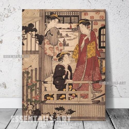 Japanese style Women on a Veranda Canvas Wall Art Painting Decor Bedroom study Living kid Room Home Decoration Prints