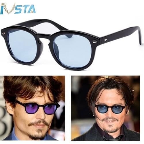 IVSTA Johnny Depp Glasses Men Sunglasses Tony Stark Retro Sunglasses Gothic Steampunk Round Tint Ocean Lens Party Festival