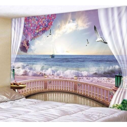 Sea View Outside The Window Printed Tapestry Cheap Hippie Wall Hanging Bohemian Wall Tapestries Mandala Wall Art Decor