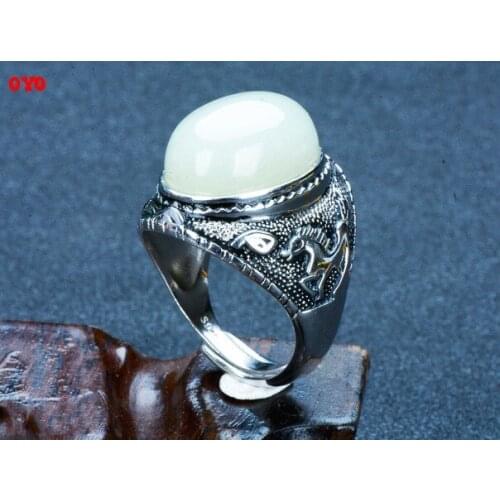 Genuine 100% 925 silver genuine Hetian jade white jade ring super large egg face classic generous male ring