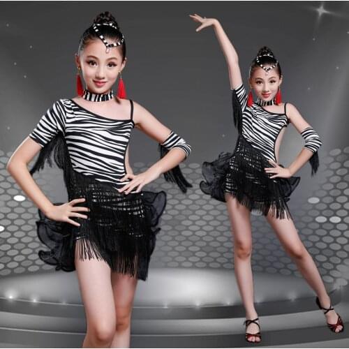 Tassel Latin Dance Dress For Girls Children Salsa Tango Ballroom Dancing Dress Competition Costumes Kids Practice Dance Clothing