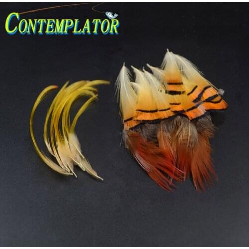 Fly Tying 40pcs 4Styles Golden Pheasant Belly Isabelle Red Feather&Tail Feather&Head Golden Tippets&Crest For Nymphs Trout Flies