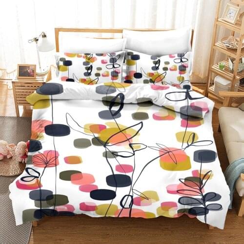 Ink Painting Bedding Set Flowers Bed Linen Luxury Duvet Cover Set Pillowcase Green Plants Bedclothes Simple Home Textile