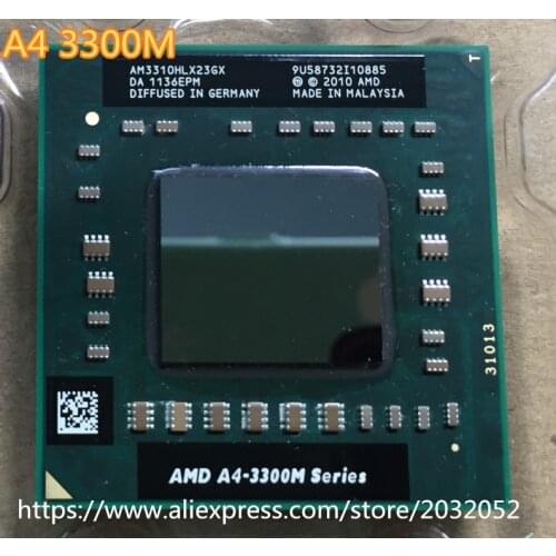 AMD A4-3300M Processor 2MB/L2/1.9G Socket FS1 PGA722 AM3300DDX23GX A4 3300M 35W Laptop CPU (working 100% Free Shipping)