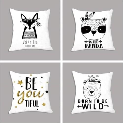 Simple Geometric Motivational Quotes Nordic Cushion Cover Bear Panda Poster White Decorative Pillows Cover Pillowcase For Sofa