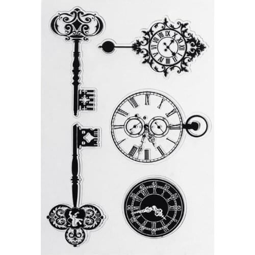 Transparent PVC Stamps Seal Vintage Key Clock DIY Scrapbooking Photo Album Decor