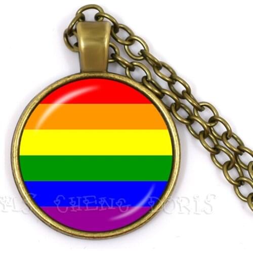 Gay Pride Parade Rainbow Necklace For Women Men Gay Lesbian Pride With Rainbow Love Wins LGBT Glass Dome Pendant Necklace Gift