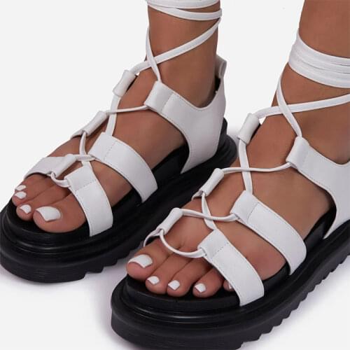 Women Gladiator Platform Sandals 2021 Female Serpentine Sexy Cross Tied Flats Summer Beach Shoes Ladies Casual Footwear Big Size
