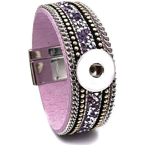 Interchangeable Magnent 294 Rhinestones Leather Bagnle Fit 18mm Snap Button Jewelry Charm Bracelet For Women Gift