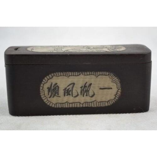 Old Collectibles Decorated Handwork Boxwood Carving Belle Lucky Rare Seal Box