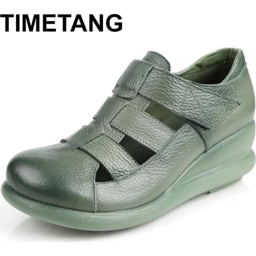 TIMETANG 2021Summer Genuine Leather Women Sandals Handmade Platform Wedges Sandal Gladiator Hollow High Heel ShoesE434