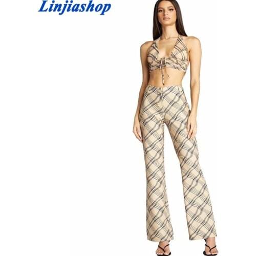 Streetwear Plaid Printed Womens Sweatpants Loose High Waisted Straight y2k Pants Vintage Korean Style Trousers