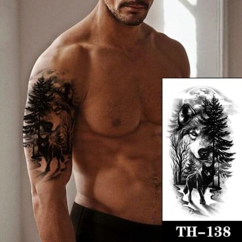 Temporary Tattoo Stickers Black Forest Wolf Fake Tattoo Waterproof Tatoo Flash Tatto Body Art Leg Arm Large Size for Women Men