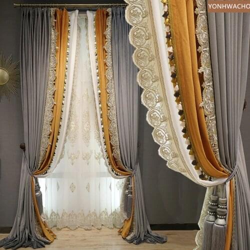 Custom curtains high quality elegant royal court gray high-grade velvet thick embroidery cloth curtain tulle panel C312