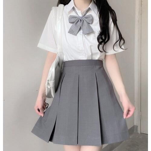 Women Original JK Uniform Skirt Eight Box Pleated Short Skirt Basic Style College School Clothes Gray High Waist Slimming Skirt