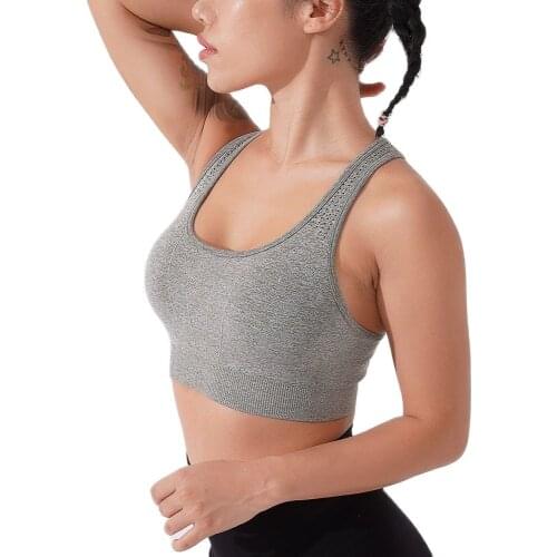 Seamless Sports Bra with Chest Pad High Impact Gym Crop Top Women Summer Breathable Yoga Tops Workout Running Activewear