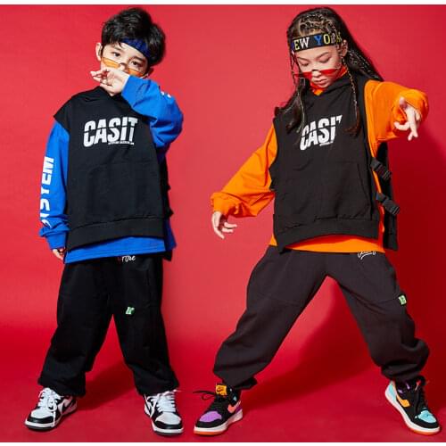 Boys Hip Hop Girls Hooded Vest Child High Collar Sweatshirt Street Dance Waistcoat Kids Sleeveless Garment Costume Sport Outwear