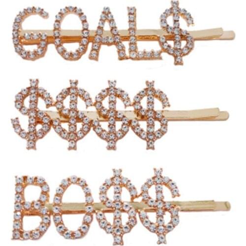 1Pcs GOAL$ $$$$ BO$$ Crystal Rhinestone Letter Hairpins Metal Hair Clips Headwear Hair Styling Accessories For Women
