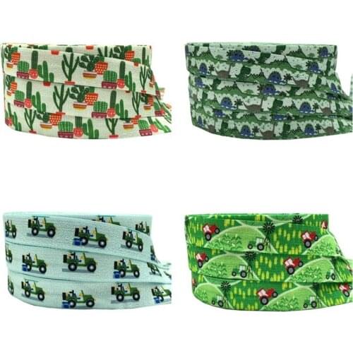 10yards 16mm Camper Farm Cactus Printed Fold Over Elastic Band DIY Hair Tie Band Clothing Accessories Headwear Elastic Band