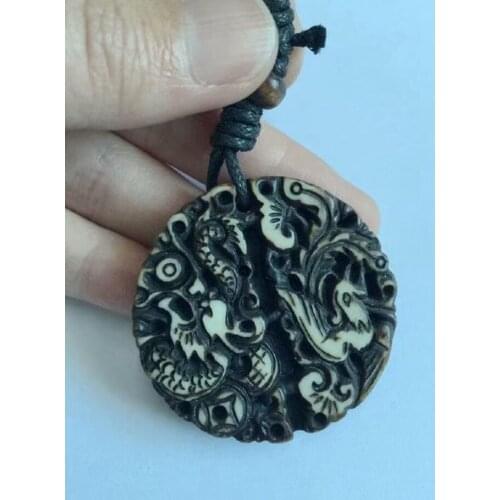12 pcs Accessories Carved dark color Dragon and Phoenix rock round design Necklace Gifts