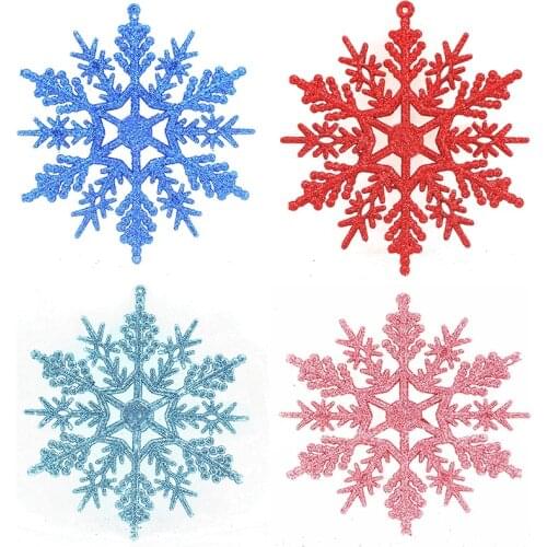 12pcs Plastic Gold Silver Glitter Powder Snowflake Xmas Ornaments Pendant Christmas Tree Decorative Hanging Snowflake