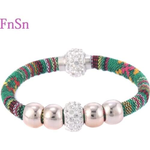 2016 Hot Bracelets For Women Fill Crystal Stones Magnetic Strand Cotton Rope Bracelet With Colorful Pattern Bracelets Jewelry