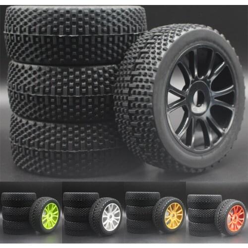 4PCS White Black Green Yellow Red RC 1:8 Off Road Car Buggy Rubber Tires & Plastic Wheel Rims HUB HEX 17 mm 84-801