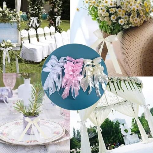 50pcs Wedding Decoration Flowers Bow knots Ribbon Bows Party Cars Chairs Decoration Bowknots Gift Packing Decor Accessories