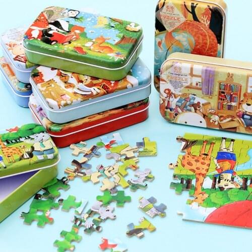60Pcs Puzzle Montessori Toys Wooden Puzzle For Kids Jigsaw Baby Educational Game Toys For Kids 2 to 4 years old Gift Puzzle Box
