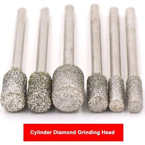 60 Grit 3mm Shank Cylinder Diamond Grinding Head Cylindrical Points Coated Carving Burrs Lapidary Tools Marble