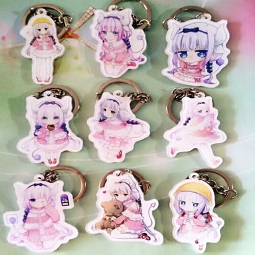 9PCS/SET Anime Keychain Anime Kobayashi san Chi no Maid Dragon Miss Kobayashis Dragon Maid Kanna Kamui Keyrings Pendant