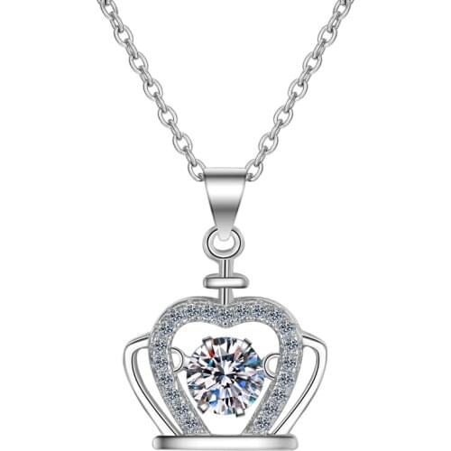925 Sterling Silver Moissanite Diamond Queen Crown Neckalce Silver 5 mm Dancing Necklace Women Wedding Engagement Jumping Jewery