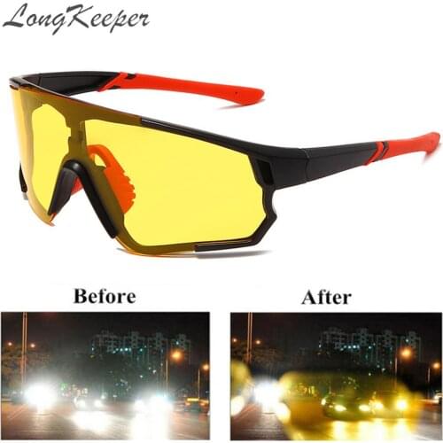 LongKeeper Anti Glare Night Vision Glasses Men Oversized Sport Sunglasses Classic Brand Designer Safety Driving Goggle UV400