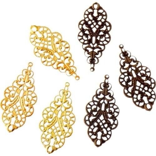 Free shipping 20Pcs Leaf Filigree Wraps Connectors Metal Crafts Gift Decoration DIY 43x20mm