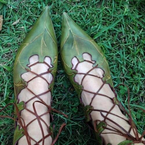 Medieval Gothic Retro Elf Witch Leaves Lace Up Shoes For Women Men Cosplay Costume Carnival Party Knight Boots Accessories