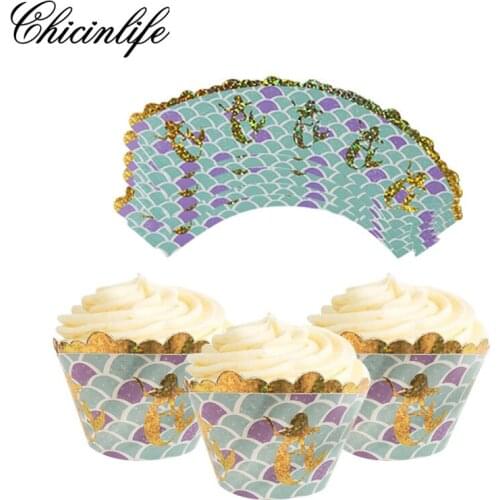 Chicinlife 12pcs Little Mermaid Cupcake Wrapper Under The Sea Happy Birthday Party Decoration Baby Shower Kid Supplies